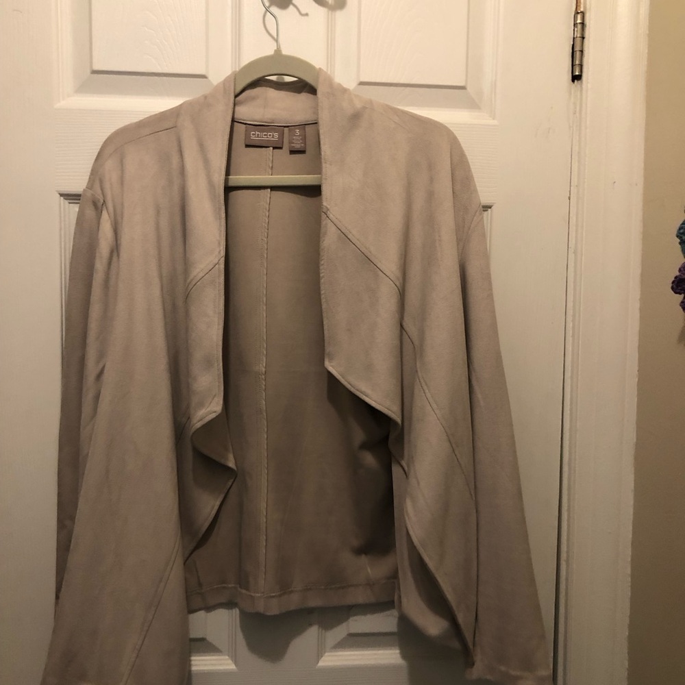 Chico's Light Taupe Open-Front Draped Blazer